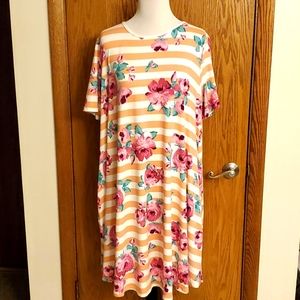 House Brand Mint Pineapple Boutique 1X Stripe Floral Dress with pockets